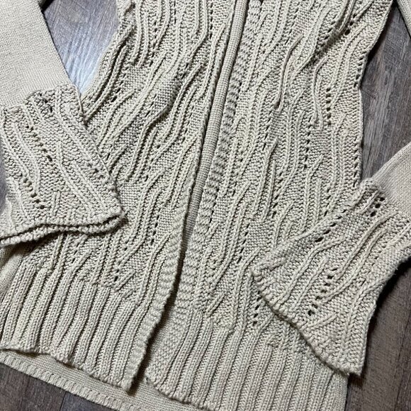 2000s Y2k Say What Tan Knit One Button Long Cardigan Sweater Womens Size Medium - Picture 2 of 5